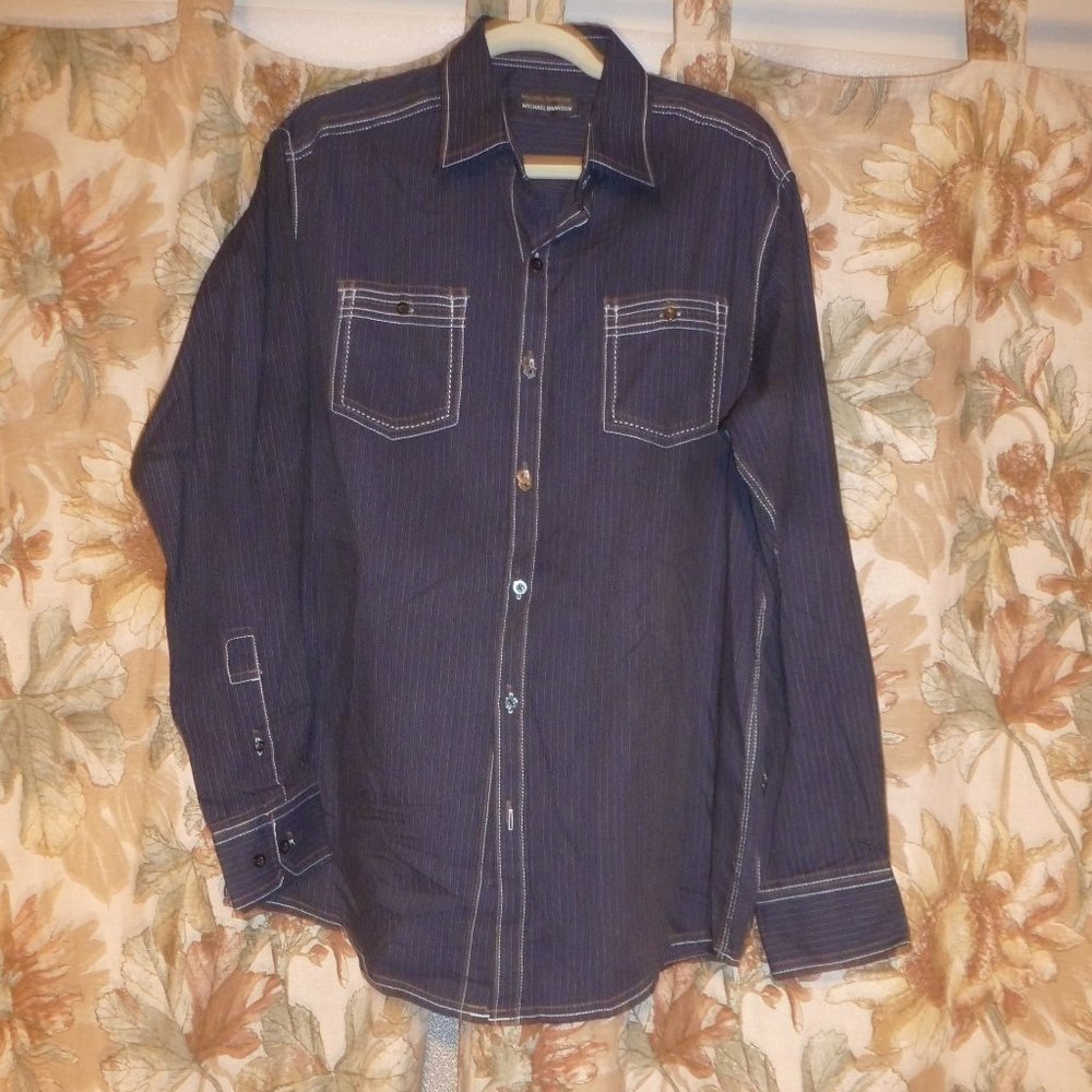 Michael Brandon Long Sleeve  Striped Button Front men's Dress  Shirt L